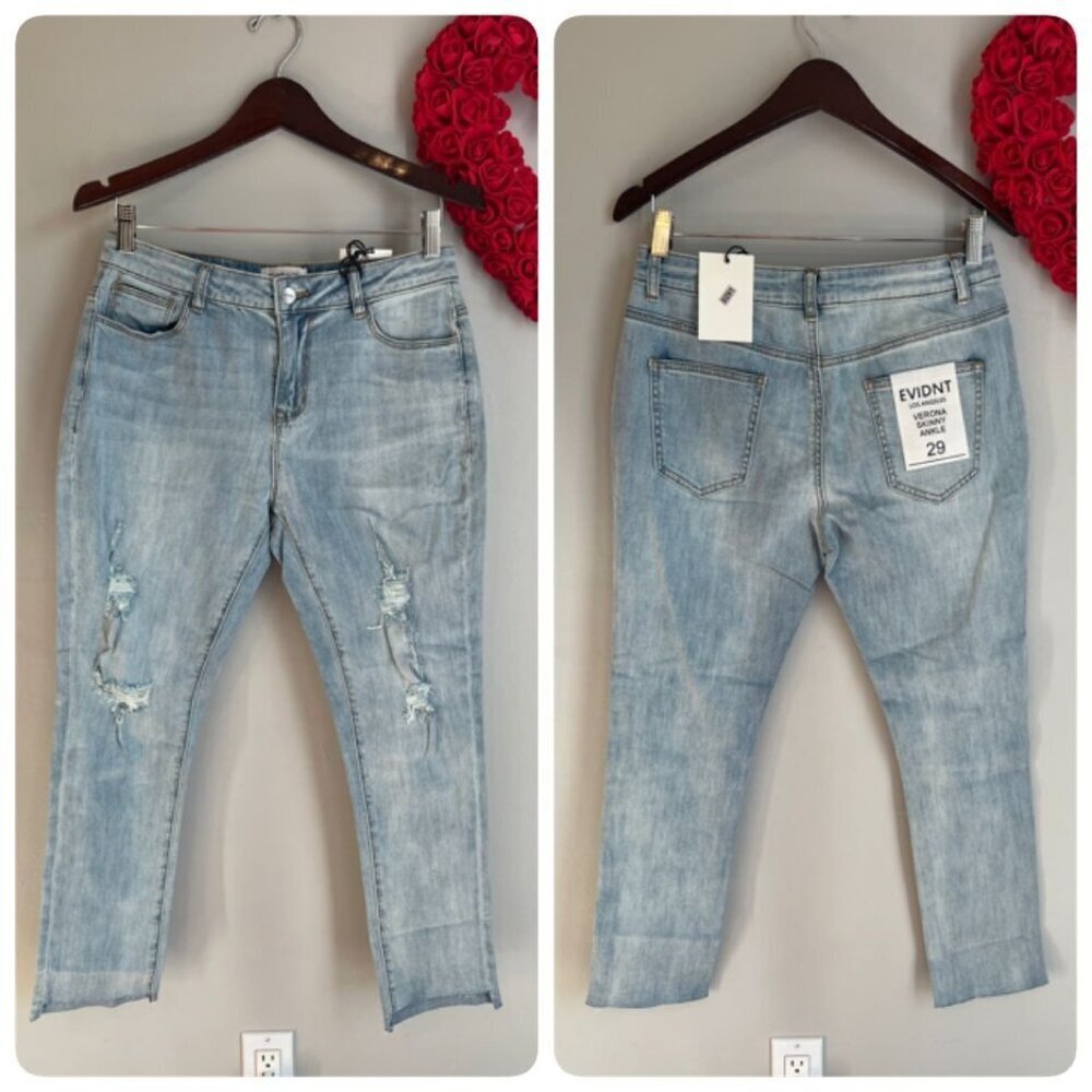 Evidnt Verona Womens Skinny Ankle Distressed Jeans Sz 29 Light Wash